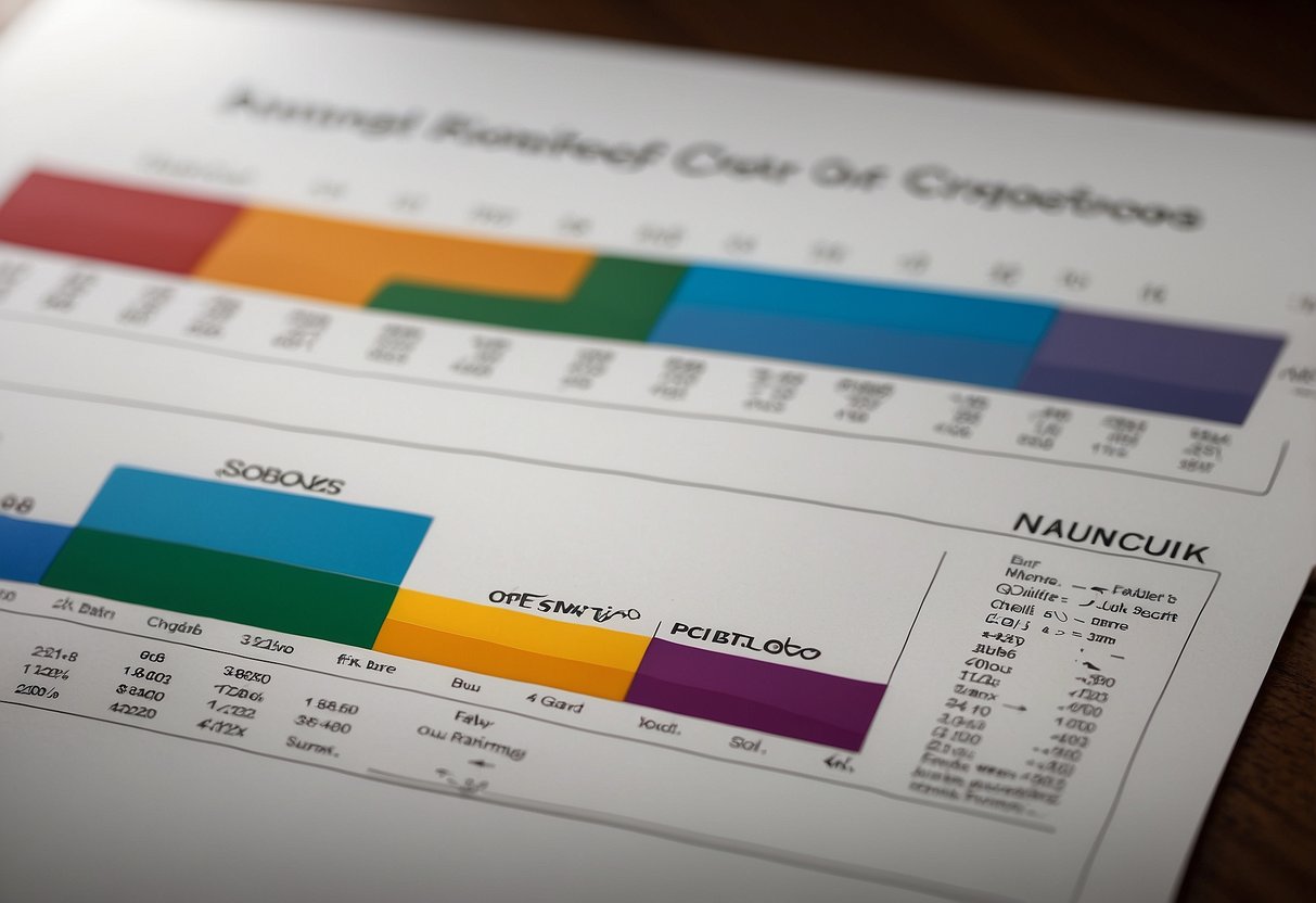 A bar graph showing the different factors that affect a credit score, such as payment history, credit utilization, length of credit history, new credit inquiries, and types of credit used